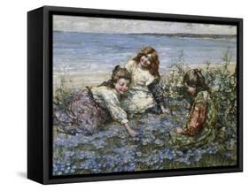Young Girls in a Field of Cornflowers-Edward Atkinson Hornel-Framed Stretched Canvas