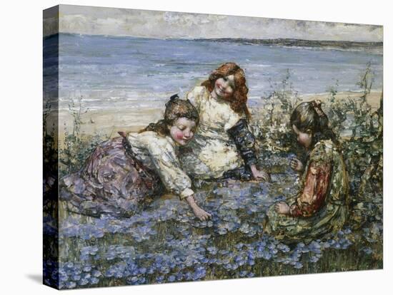 Young Girls in a Field of Cornflowers-Edward Atkinson Hornel-Stretched Canvas