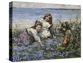 Young Girls in a Field of Cornflowers-Edward Atkinson Hornel-Stretched Canvas