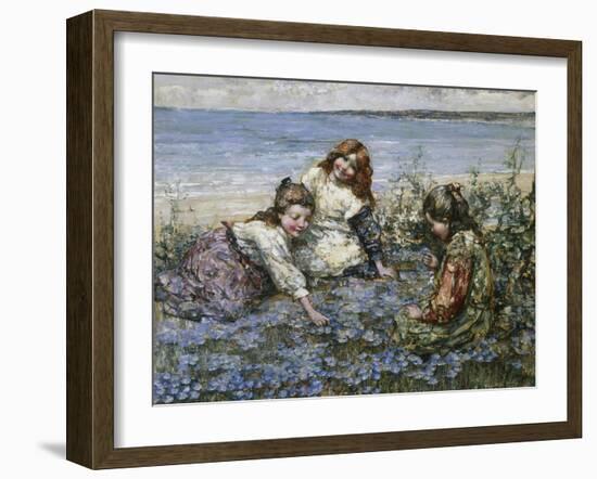 Young Girls in a Field of Cornflowers-Edward Atkinson Hornel-Framed Giclee Print