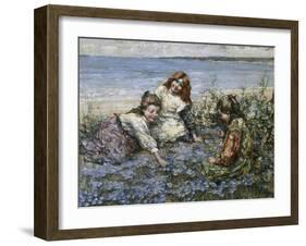 Young Girls in a Field of Cornflowers-Edward Atkinson Hornel-Framed Giclee Print