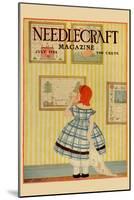 Young Girls Looks At a Selection of Old Needlepoints On a Wall-null-Mounted Art Print