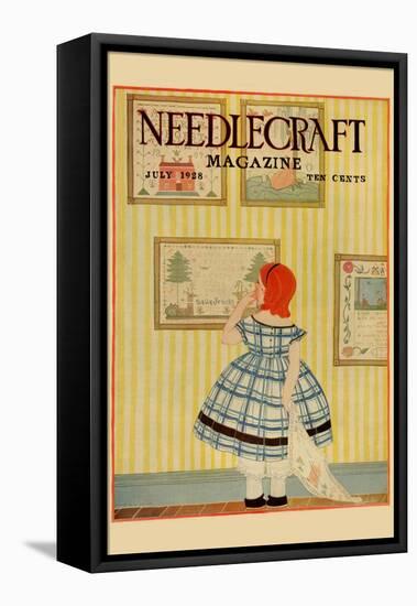 Young Girls Looks At a Selection of Old Needlepoints On a Wall-null-Framed Stretched Canvas