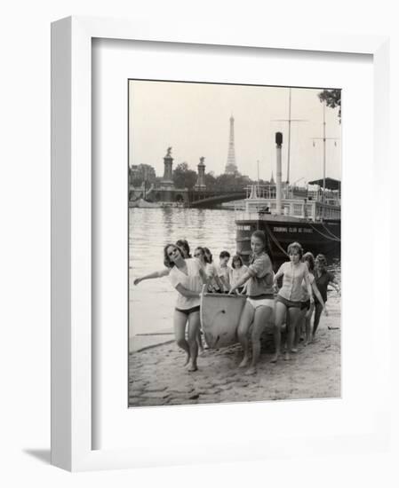 Young Girls of the Sophie Germain High School in Paris Getting their Canoe Out of the Water-null-Framed Photographic Print