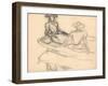 Young Girls on a Boat (Pencil on Paper)-Claude Monet-Framed Giclee Print