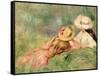 Young Girls on the River Bank-Pierre-Auguste Renoir-Framed Stretched Canvas