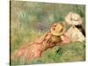 Young Girls on the River Bank-Pierre-Auguste Renoir-Stretched Canvas