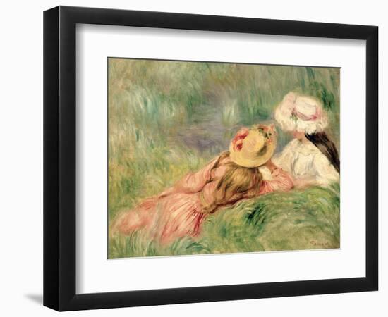 Young Girls on the River Bank-Pierre-Auguste Renoir-Framed Premium Giclee Print