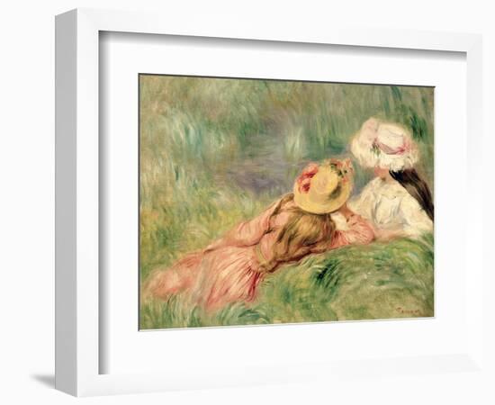 Young Girls on the River Bank-Pierre-Auguste Renoir-Framed Premium Giclee Print