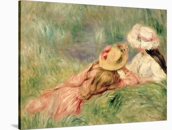 Young Girls on the River Bank-Pierre-Auguste Renoir-Stretched Canvas