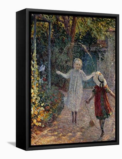 Young Girls Playing in the Garden, Fillettes Jouant Dans Un Jardin-Henri Lebasque-Framed Stretched Canvas