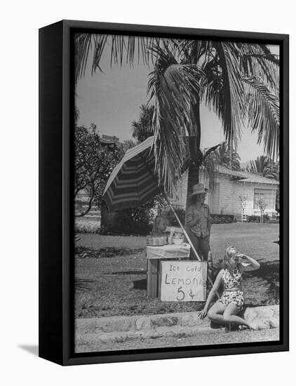 Young Girls Selling Lemonade from a Sidewalk Stand-Nina Leen-Framed Stretched Canvas