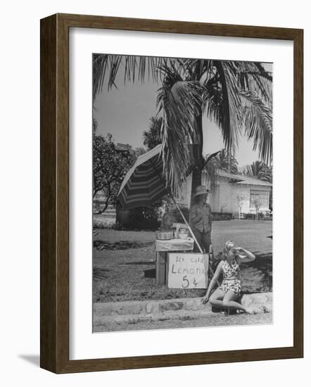 Young Girls Selling Lemonade from a Sidewalk Stand-Nina Leen-Framed Photographic Print