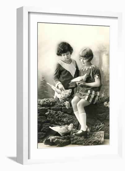 Young Girls with Doves-null-Framed Art Print