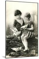 Young Girls with Doves-null-Mounted Art Print