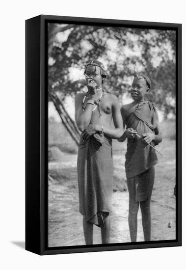 Young Girls with Sticks in their Noses and Lips, Terrakekka to Aweil, Sudan, 1925-Thomas A Glover-Framed Stretched Canvas