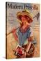 Young Grils Has a Hoe and a Gardening Basket-Modern Priscilla-Stretched Canvas