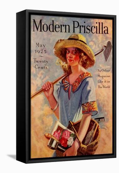 Young Grils Has a Hoe and a Gardening Basket-Modern Priscilla-Framed Stretched Canvas