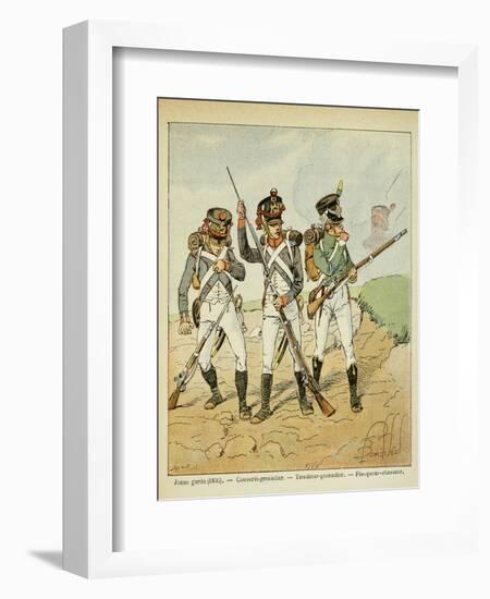 Young Guard: Conscript Grenadier, Tirailleur-Grenadier, and Flanqueur-Chasseur-Louis Bombled-Framed Art Print