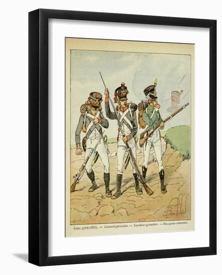 Young Guard: Conscript Grenadier, Tirailleur-Grenadier, and Flanqueur-Chasseur-Louis Bombled-Framed Art Print