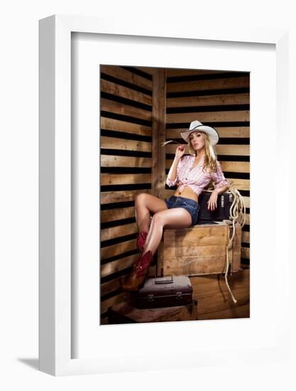 Young, Happy and Sexy Cowgirl in Western Style-shmeljov-Framed Photographic Print