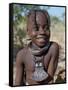 Young Himba Girl, Her Body Lightly Smeared with Mixture of Red Ochre, Butterfat and Herbs, Namibia-Nigel Pavitt-Framed Stretched Canvas