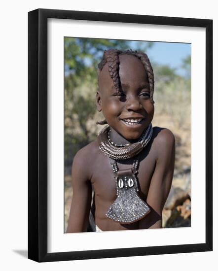 Young Himba Girl, Her Body Lightly Smeared with Mixture of Red Ochre, Butterfat and Herbs, Namibia-Nigel Pavitt-Framed Photographic Print