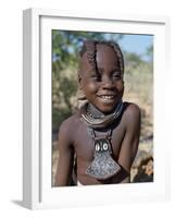 Young Himba Girl, Her Body Lightly Smeared with Mixture of Red Ochre, Butterfat and Herbs, Namibia-Nigel Pavitt-Framed Photographic Print