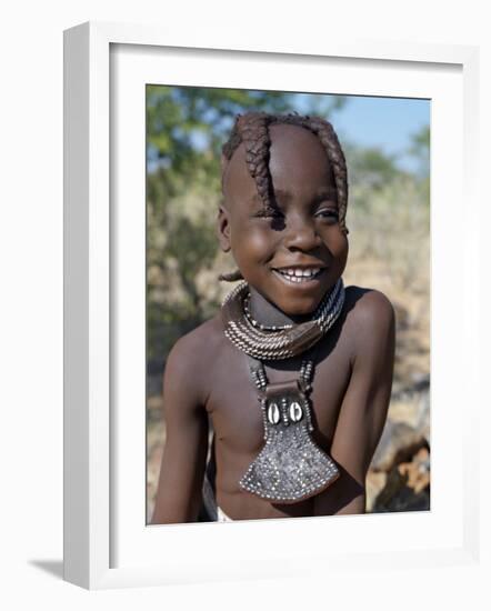 Young Himba Girl, Her Body Lightly Smeared with Mixture of Red Ochre, Butterfat and Herbs, Namibia-Nigel Pavitt-Framed Photographic Print