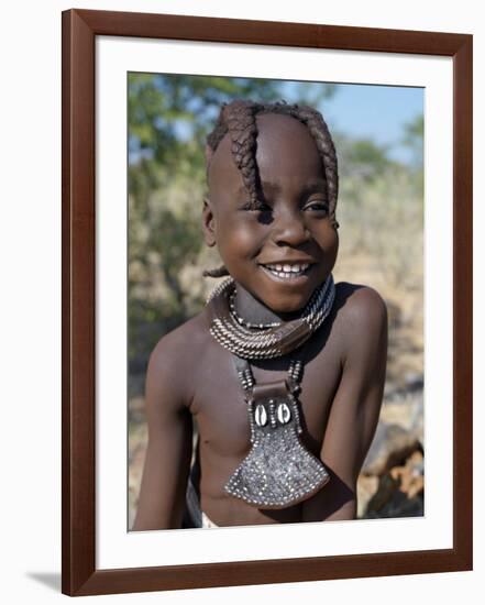 Young Himba Girl, Her Body Lightly Smeared with Mixture of Red Ochre, Butterfat and Herbs, Namibia-Nigel Pavitt-Framed Photographic Print