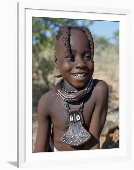 Young Himba Girl, Her Body Lightly Smeared with Mixture of Red Ochre, Butterfat and Herbs, Namibia-Nigel Pavitt-Framed Photographic Print