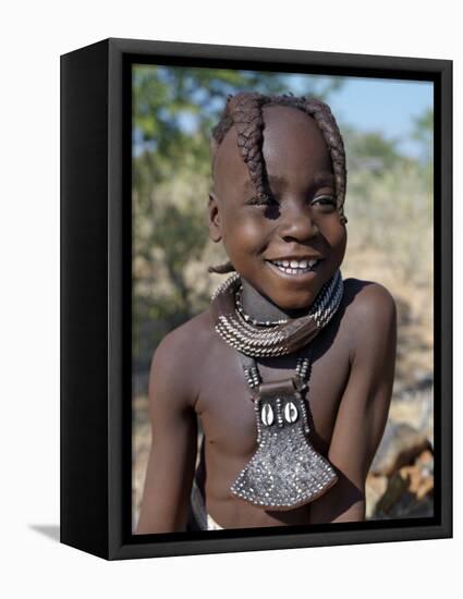 Young Himba Girl, Her Body Lightly Smeared with Mixture of Red Ochre, Butterfat and Herbs, Namibia-Nigel Pavitt-Framed Stretched Canvas