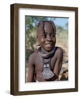 Young Himba Girl, Her Body Lightly Smeared with Mixture of Red Ochre, Butterfat and Herbs, Namibia-Nigel Pavitt-Framed Photographic Print