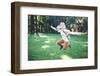 Young Hipster Horse Mask Woman in the Woodland Autumn-Eugenio Marongiu-Framed Photographic Print
