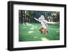 Young Hipster Horse Mask Woman in the Woodland Autumn-Eugenio Marongiu-Framed Photographic Print