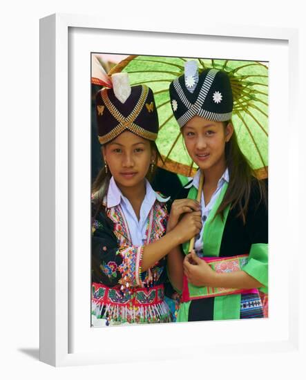 Young Hmong Women in Traditional Dress, Lao New Year Festival, Luang Prabang, Laos, Indochina-null-Framed Photographic Print