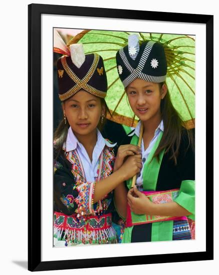 Young Hmong Women in Traditional Dress, Lao New Year Festival, Luang Prabang, Laos, Indochina-null-Framed Photographic Print