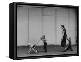 Young Housewife Walking with Her Three Children-Mark Kauffman-Framed Stretched Canvas