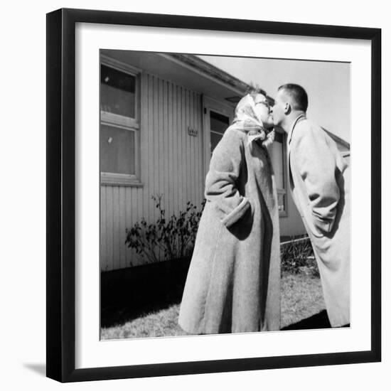 Young Husband and Wife Kiss, Ca. 1955-null-Framed Photographic Print