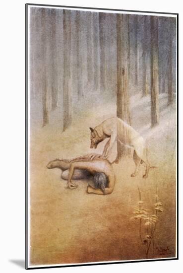 Young Indian Encounters His Totem Spirit "Utonagan" in the Form of a She-Wolf-James Jack-Mounted Art Print