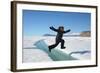 Young Inuit Boy Jumping over a Crack on Ice Floe, Ellesmere Island, Nanavut, Canada, June 2012-Eric Baccega-Framed Photographic Print
