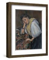 Young Italian Woman at a Table, C.1895-1900-Paul Cézanne-Framed Giclee Print