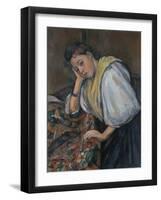 Young Italian Woman at a Table, C.1895-1900-Paul Cézanne-Framed Giclee Print