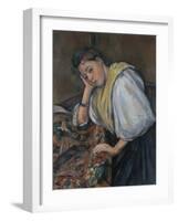 Young Italian Woman at a Table, C.1895-1900-Paul Cézanne-Framed Giclee Print