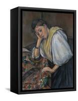 Young Italian Woman at a Table, C.1895-1900-Paul Cézanne-Framed Stretched Canvas