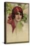 Young Italian Woman in a Red Headscarf-T Corbello-Stretched Canvas