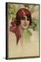 Young Italian Woman in a Red Headscarf-T Corbello-Stretched Canvas