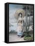 Young Japanese Girl in a Kimono and with a Parasol, Mt.Fuji in the Background, c.1900-Japanese Photographer-Framed Stretched Canvas