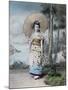 Young Japanese Girl in a Kimono and with a Parasol, Mt.Fuji in the Background, c.1900-Japanese Photographer-Mounted Photographic Print