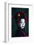 Young Japanese Woman as Geisha on Dark Green Background. Retro Style, Comparison of Eras Concept.-master1305-Framed Photographic Print